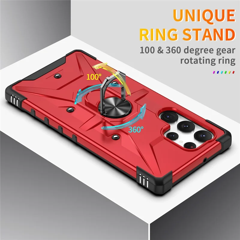 For Samsung Galaxy S24 Ultra Case PC+ TPU Hybrid Phone Cover with Ring Holder Kickstand - Red