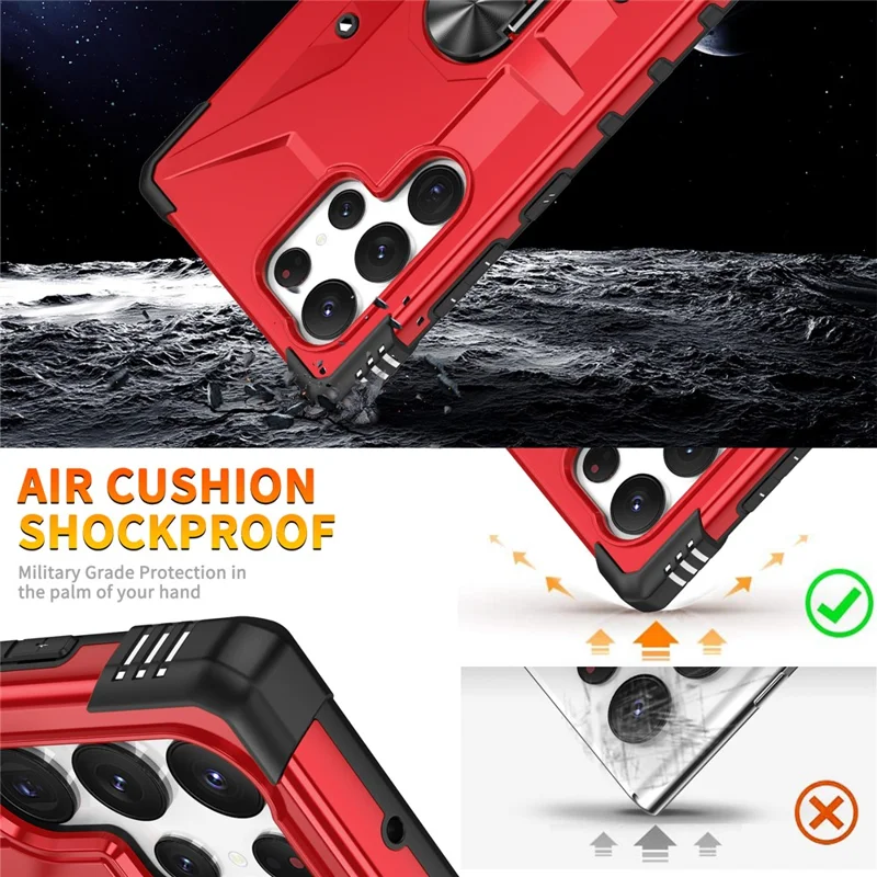 For Samsung Galaxy S24 Ultra Case PC+ TPU Hybrid Phone Cover with Ring Holder Kickstand - Red