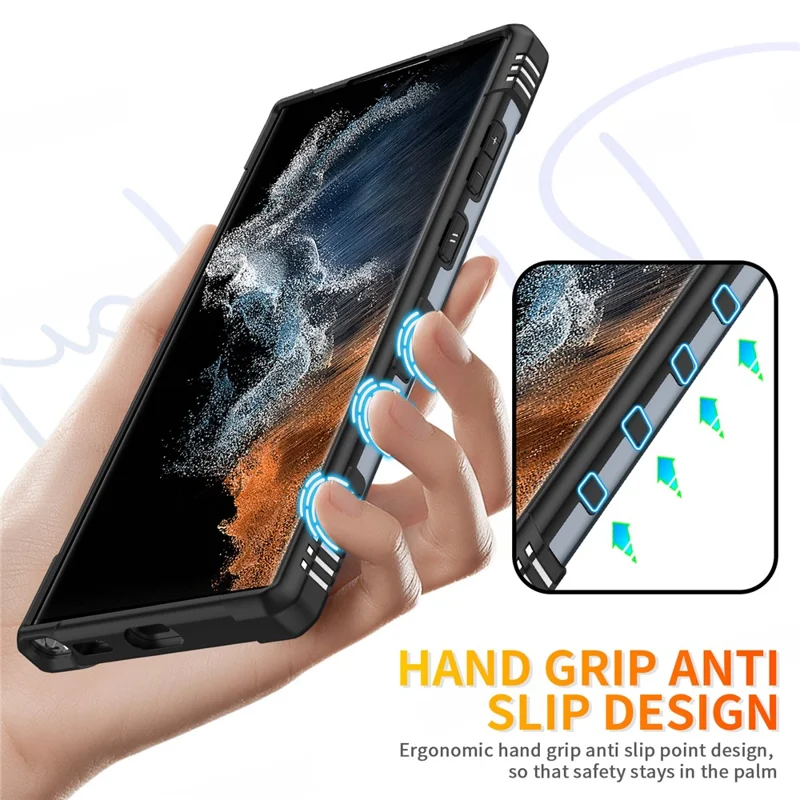 For Samsung Galaxy S24 Ultra Case PC+ TPU Hybrid Phone Cover with Ring Holder Kickstand - Grey