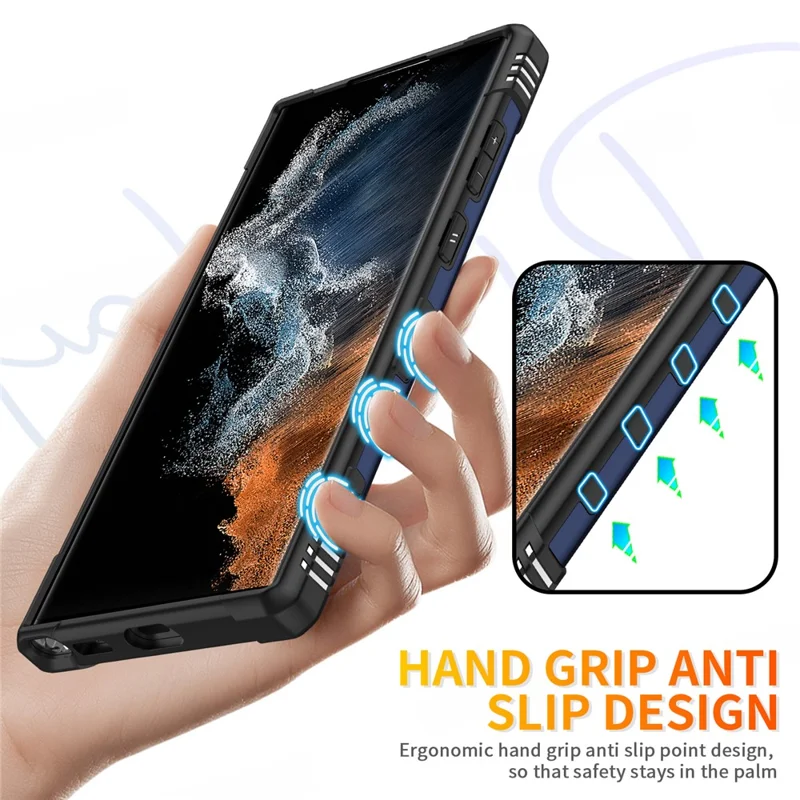 Per Samsung Galaxy S24 Ultra Case PC + TPU Hybrid Phone Cover con supporto ad anello e supporto - Blu