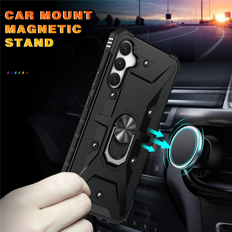 For Samsung Galaxy A15 4G / 5G Case Rotation Ring Kickstand PC+ TPU Phone Cover - Black