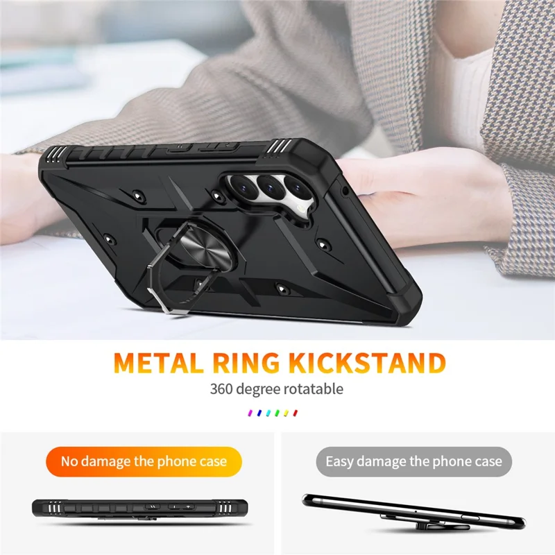For Samsung Galaxy A15 4G / 5G Case Rotation Ring Kickstand PC+ TPU Phone Cover - Black
