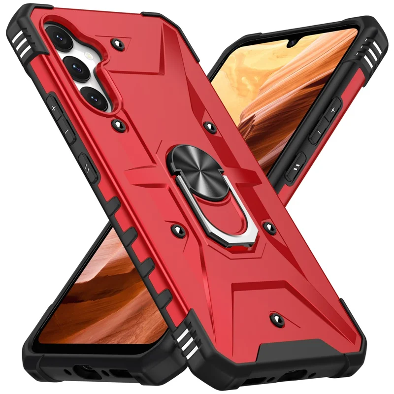 For Samsung Galaxy A15 4G / 5G Case Rotation Ring Kickstand PC+ TPU Phone Cover - Red