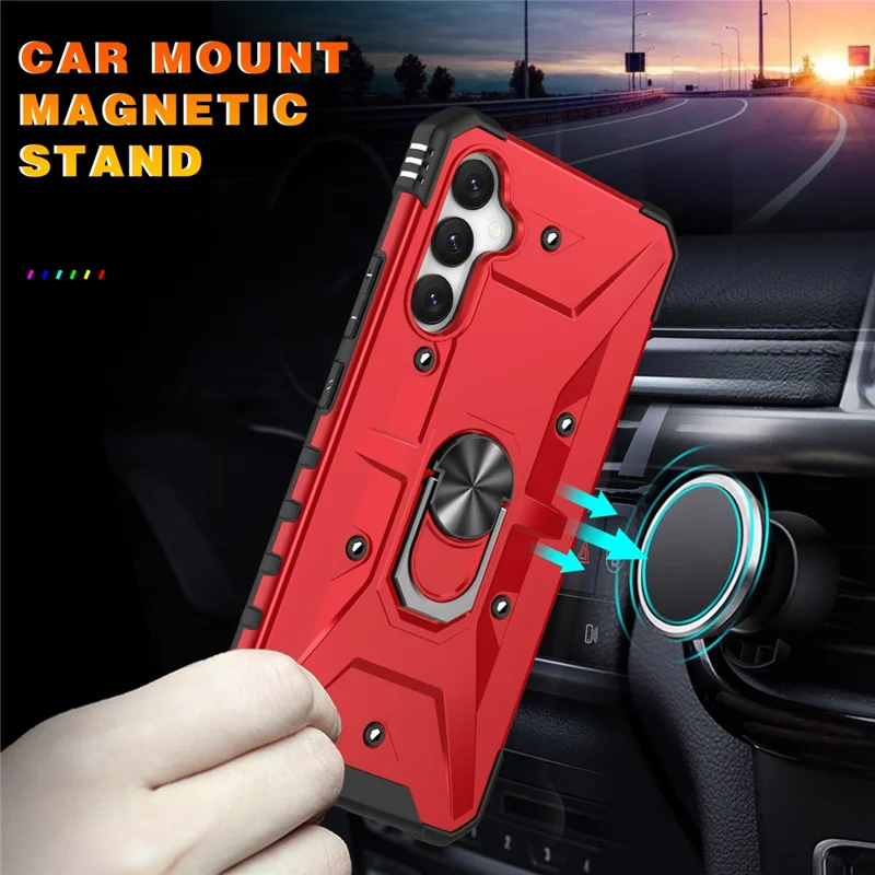 For Samsung Galaxy A15 4G / 5G Case Rotation Ring Kickstand PC+ TPU Phone Cover - Red