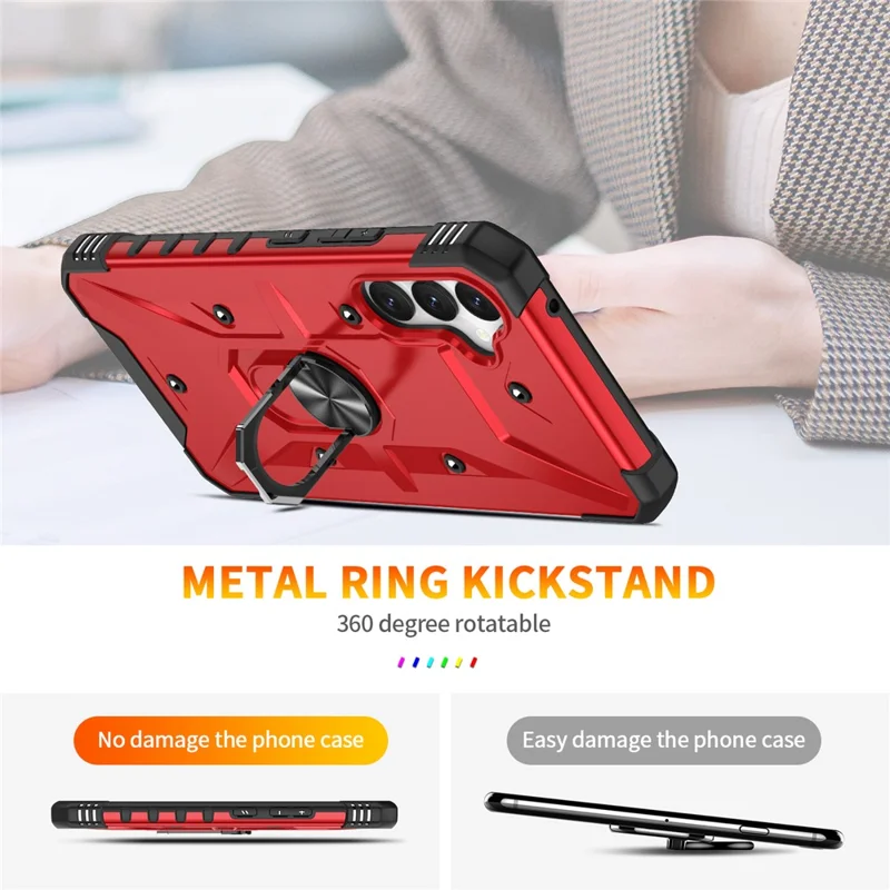 For Samsung Galaxy A15 4G / 5G Case Rotation Ring Kickstand PC+ TPU Phone Cover - Red