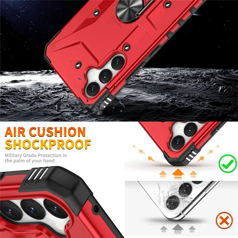 For Samsung Galaxy A15 4G / 5G Case Rotation Ring Kickstand PC+ TPU Phone Cover - Red