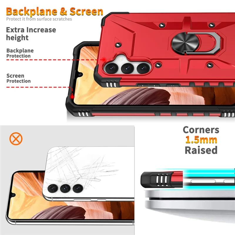 For Samsung Galaxy A15 4G / 5G Case Rotation Ring Kickstand PC+ TPU Phone Cover - Red