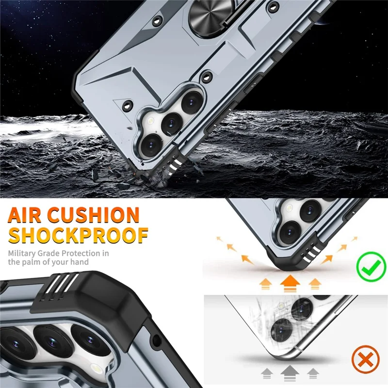 Per Samsung Galaxy A15 4G / 5G Custodia Rotazione Anello Supporto PC+ TPU Cover per Telefono - Grigio