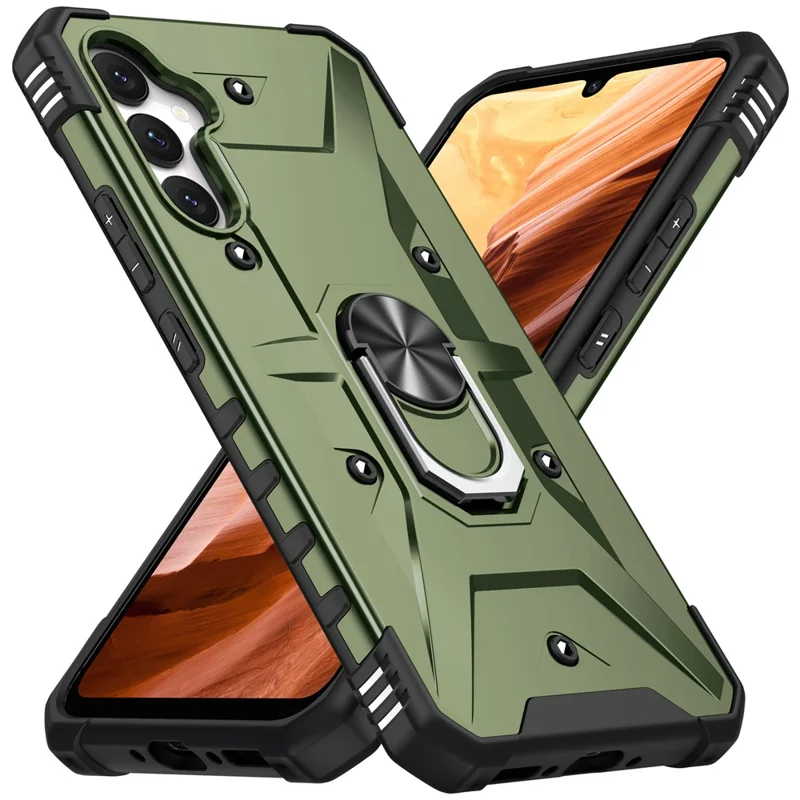 Для Samsung Galaxy A15 4G / 5G Чехол с вращающимся кольцом и подставкой PC+ TPU Чехол для телефона - Армейский зеленый