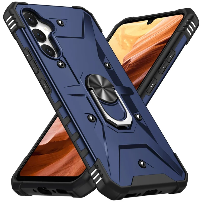 For Samsung Galaxy A15 4G / 5G Case Rotation Ring Kickstand PC+ TPU Phone Cover - Blue