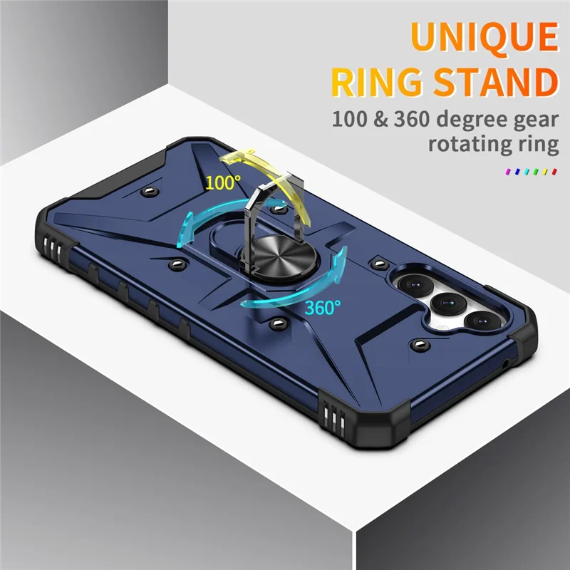 For Samsung Galaxy A15 4G / 5G Case Rotation Ring Kickstand PC+ TPU Phone Cover - Blue