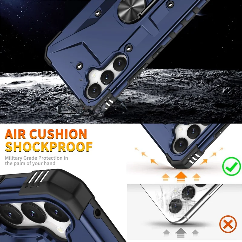 For Samsung Galaxy A15 4G / 5G Case Rotation Ring Kickstand PC+ TPU Phone Cover - Blue