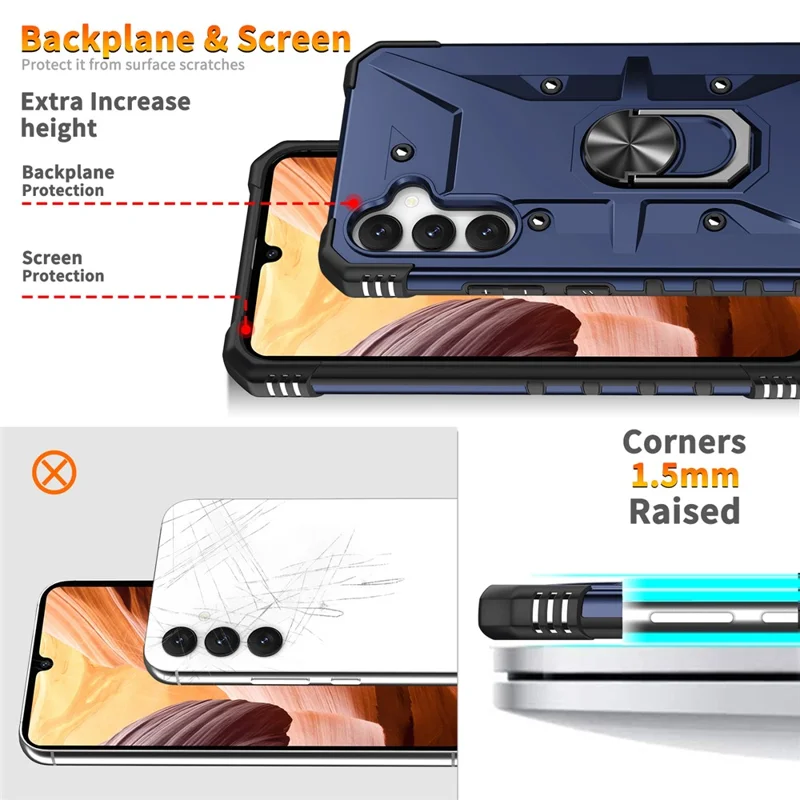 For Samsung Galaxy A15 4G / 5G Case Rotation Ring Kickstand PC+ TPU Phone Cover - Blue