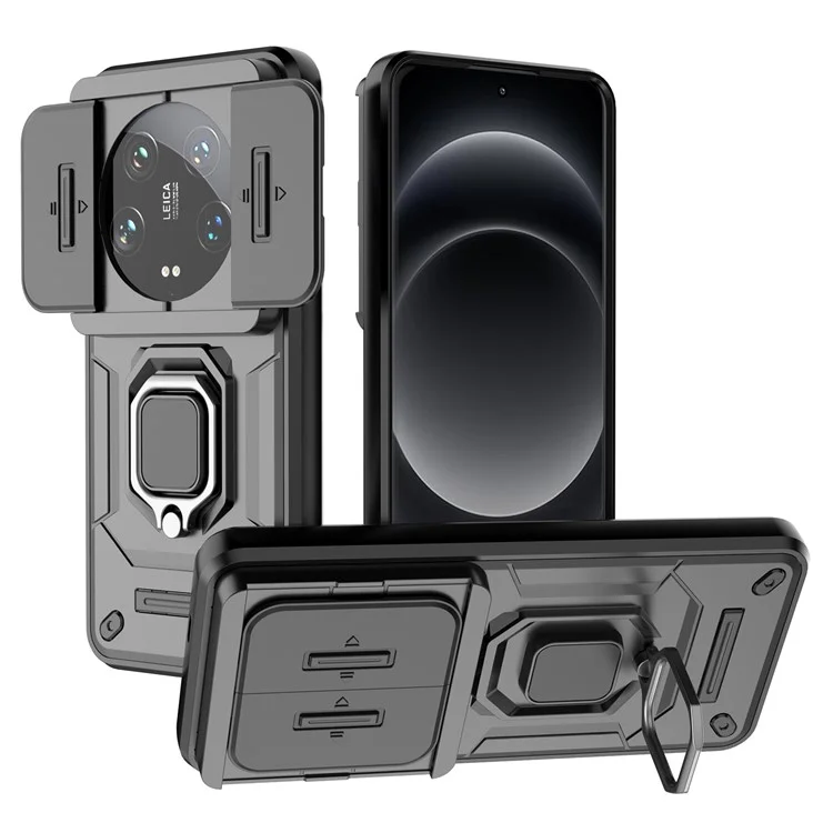 Per Xiaomi 14 Ultra Case PC+TPU Supporto per Telefono Guscio con Copertura Obiettivo Scorrevole - Nero