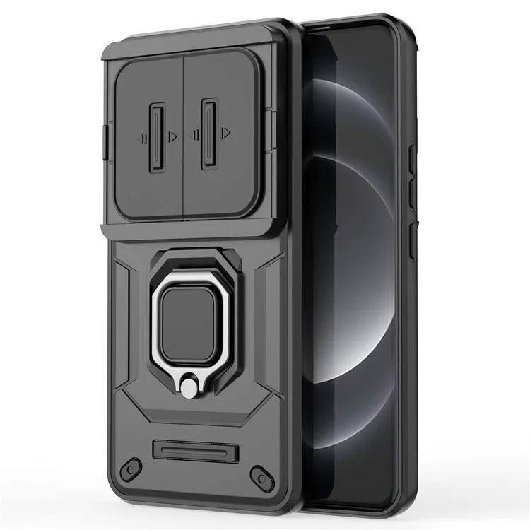 Per Xiaomi 14 Ultra Case PC+TPU Supporto per Telefono Guscio con Copertura Obiettivo Scorrevole - Nero
