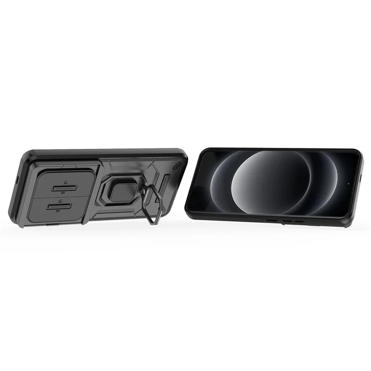 Per Xiaomi 14 Ultra Case PC+TPU Supporto per Telefono Guscio con Copertura Obiettivo Scorrevole - Nero
