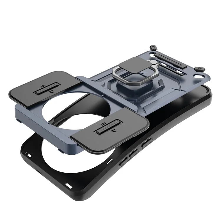Per Xiaomi 14 Ultra Case PC+TPU Supporto per Telefono Guscio con Copertura Obiettivo Scorrevole - Nero