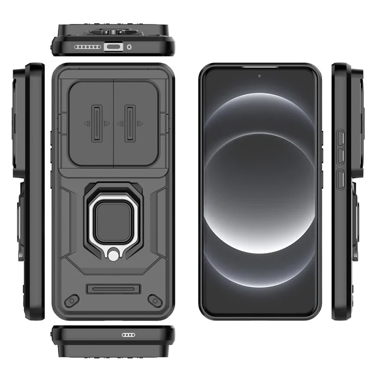 Per Xiaomi 14 Ultra Case PC+TPU Supporto per Telefono Guscio con Copertura Obiettivo Scorrevole - Nero