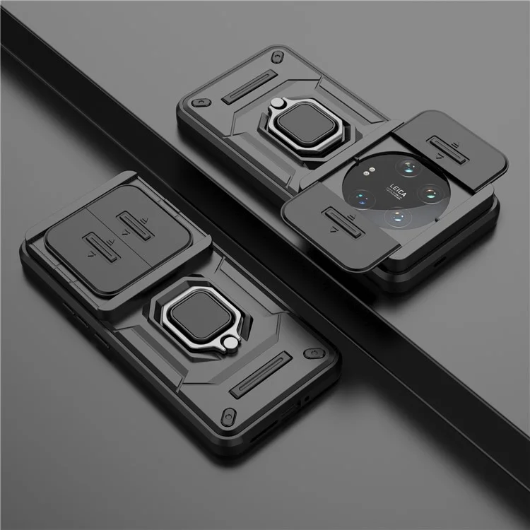 Per Xiaomi 14 Ultra Case PC+TPU Supporto per Telefono Guscio con Copertura Obiettivo Scorrevole - Nero