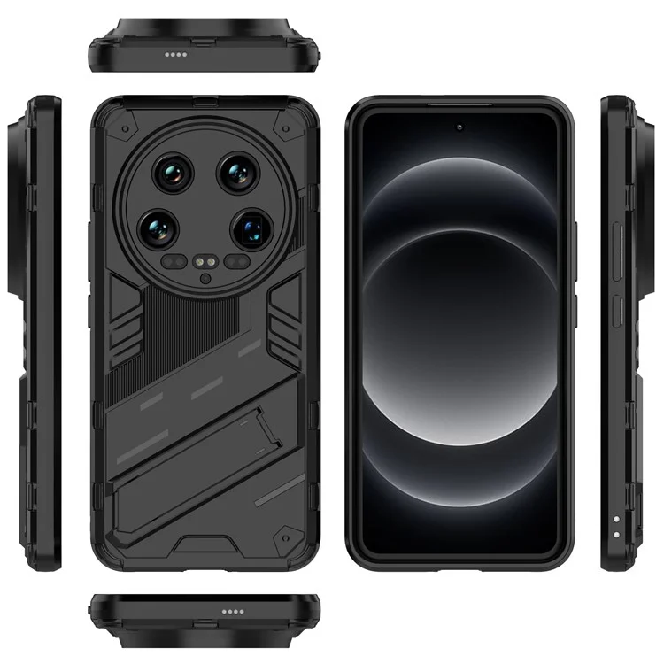 For Xiaomi 14 Ultra Case PC+TPU Dual-Layer Protective Phone Cover Built-in Kickstand - Black
