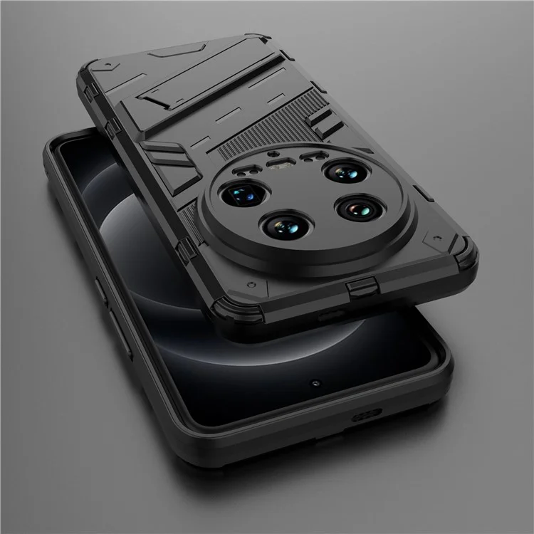 For Xiaomi 14 Ultra Case PC+TPU Dual-Layer Protective Phone Cover Built-in Kickstand - Black