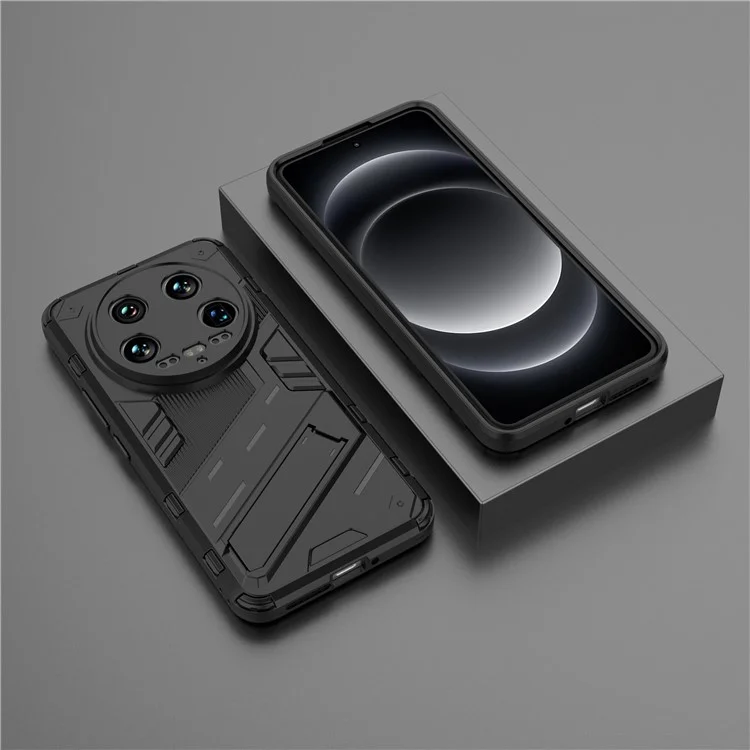 For Xiaomi 14 Ultra Case PC+TPU Dual-Layer Protective Phone Cover Built-in Kickstand - Black