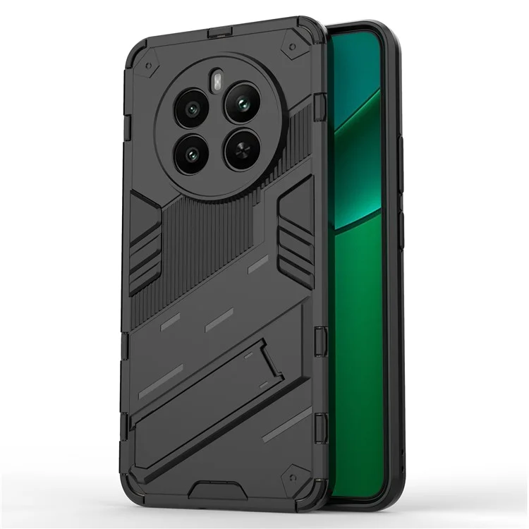Чехол для Realme 12 4G / 12+ 5G с подставкой, ПК+ТПУ, прочный защитный чехол для телефона - Черный