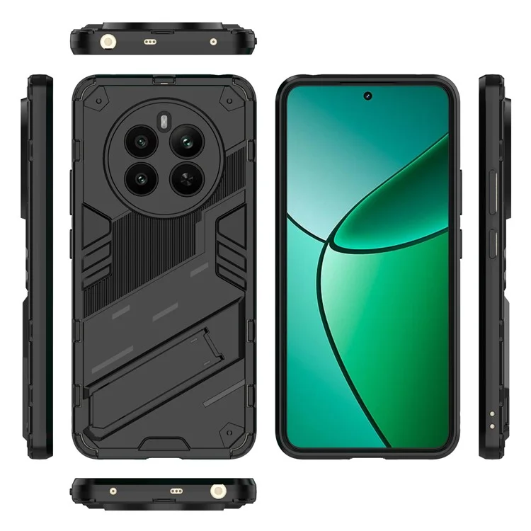 Чехол для Realme 12 4G / 12+ 5G с подставкой, ПК+ТПУ, прочный защитный чехол для телефона - Черный