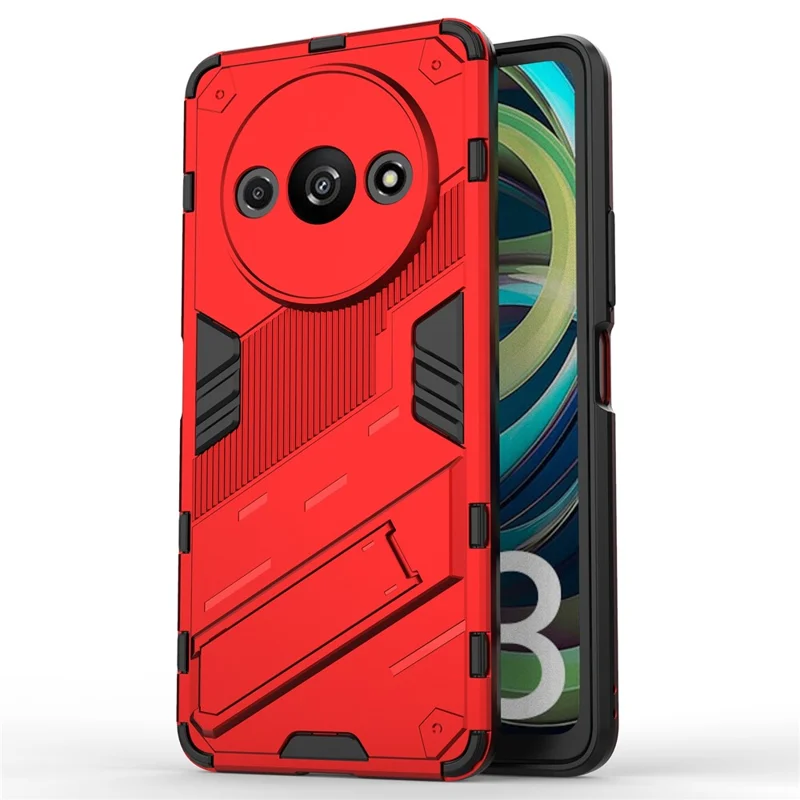 For Xiaomi Redmi A3 / Poco C61 4G Phone Cover PC+TPU Dual-Layer Protection Case Built-in Kickstand - Red