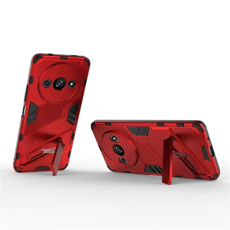 For Xiaomi Redmi A3 / Poco C61 4G Phone Cover PC+TPU Dual-Layer Protection Case Built-in Kickstand - Red