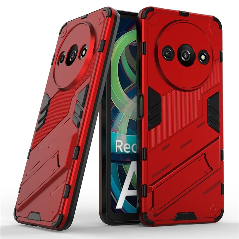 For Xiaomi Redmi A3 / Poco C61 4G Phone Cover PC+TPU Dual-Layer Protection Case Built-in Kickstand - Red