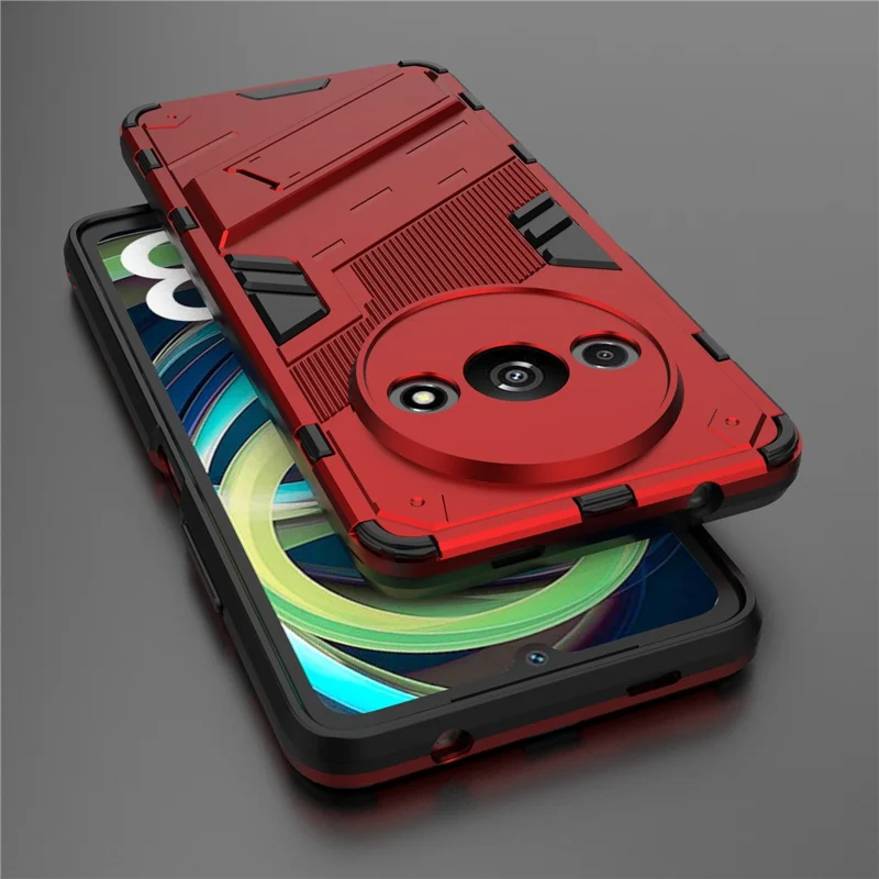 For Xiaomi Redmi A3 / Poco C61 4G Phone Cover PC+TPU Dual-Layer Protection Case Built-in Kickstand - Red