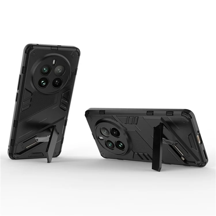 Для Realme 12 Pro 5G / 12 Pro+ 5G Чехол PC+TPU Противоударный Броня Чехол для телефона с подставкой - Черный