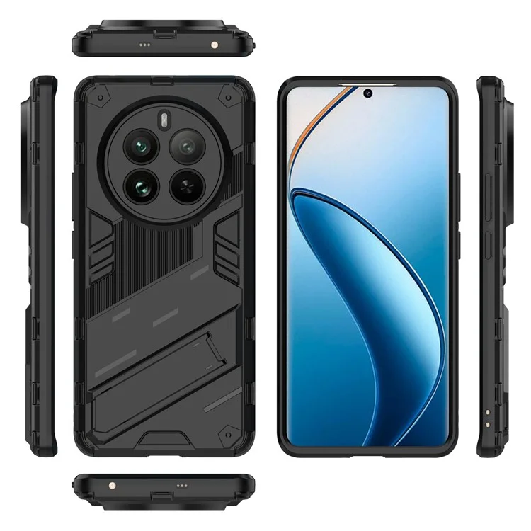 Для Realme 12 Pro 5G / 12 Pro+ 5G Чехол PC+TPU Противоударный Броня Чехол для телефона с подставкой - Черный