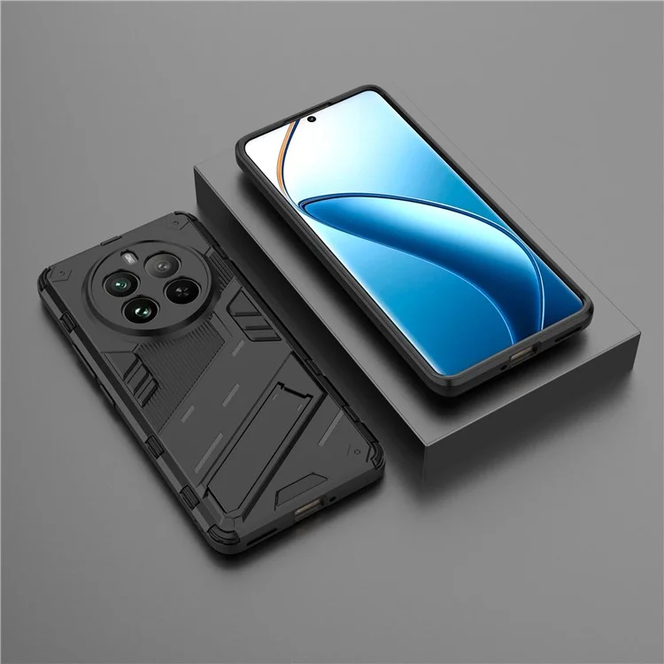 Para Realme 12 Pro 5G / 12 Pro+ 5g Case Pc+ Tpu Tampa de Telefone à Prova de Choque Com Kickstand - Preto