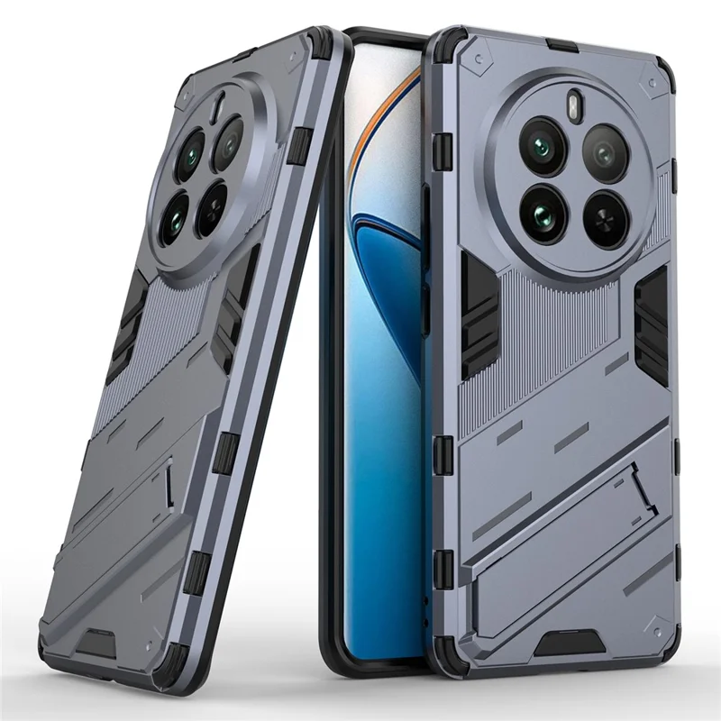 For Realme 12 Pro 5G / 12 Pro+ 5G Case PC+TPU Shockproof Armor Phone Cover with Kickstand - Grey