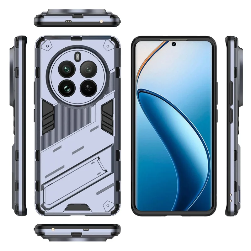 For Realme 12 Pro 5G / 12 Pro+ 5G Case PC+TPU Shockproof Armor Phone Cover with Kickstand - Grey