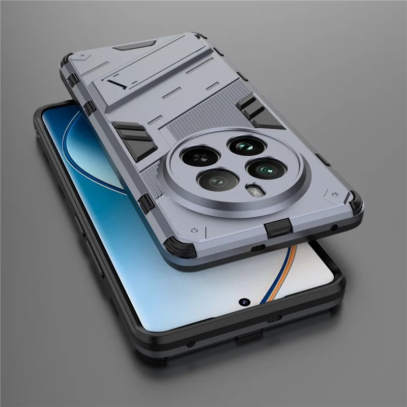 For Realme 12 Pro 5G / 12 Pro+ 5G Case PC+TPU Shockproof Armor Phone Cover with Kickstand - Grey