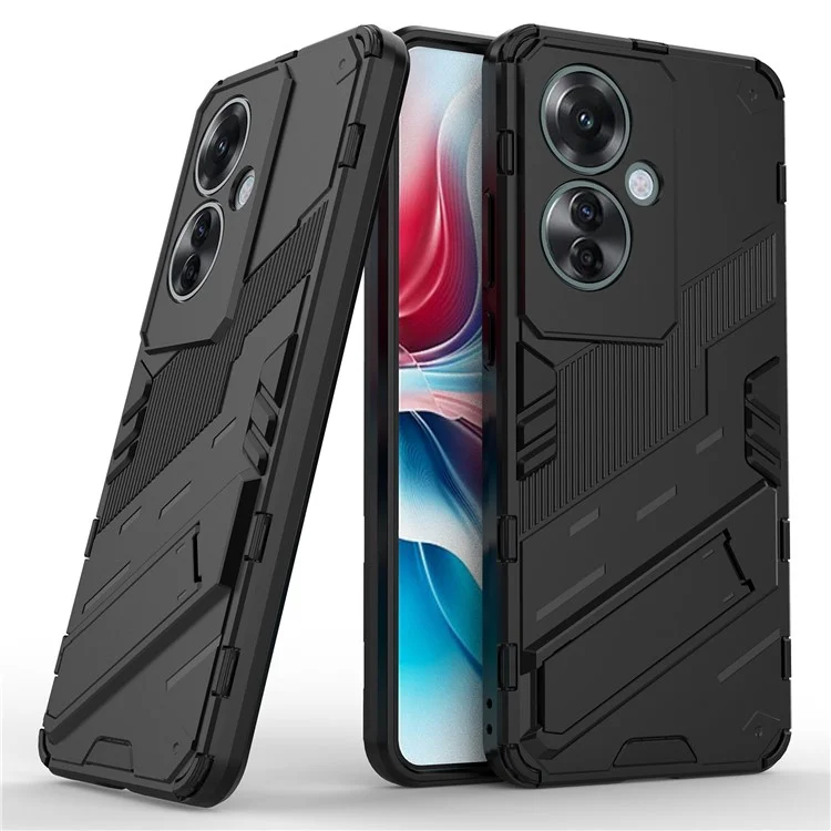 For Oppo Reno11 F 5G Kickstand Case PC+TPU Shockproof Hybrid Phone Cover - Black