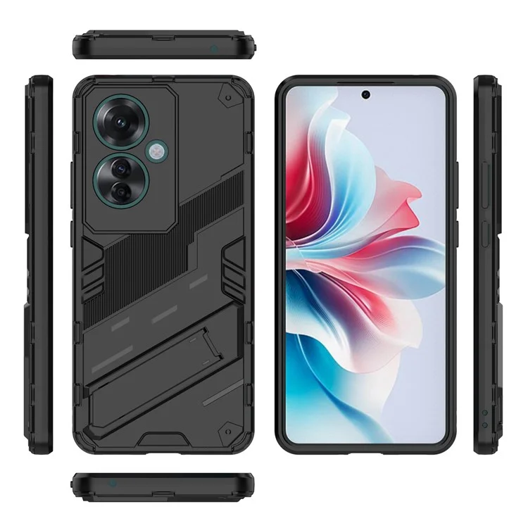 For Oppo Reno11 F 5G Kickstand Case PC+TPU Shockproof Hybrid Phone Cover - Black