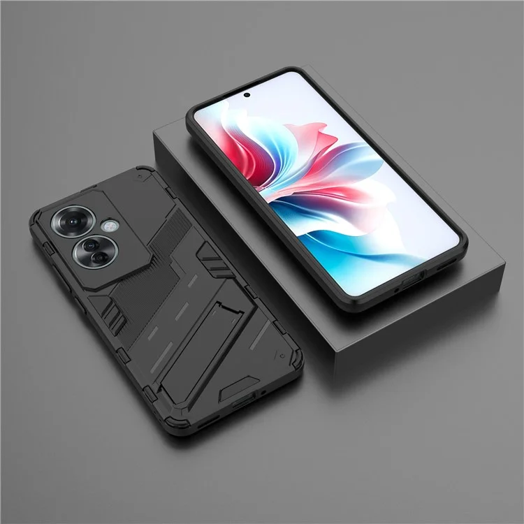 For Oppo Reno11 F 5G Kickstand Case PC+TPU Shockproof Hybrid Phone Cover - Black