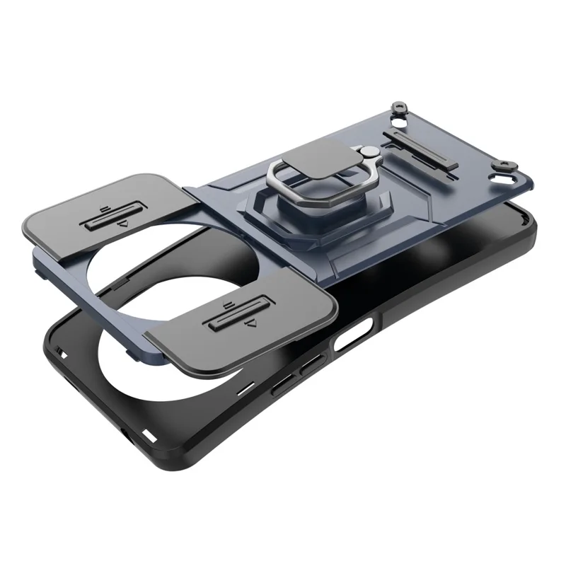 For Xiaomi Redmi A3 4G / Poco C61 4G Case with Slide Camera Cover Ring Kickstand PC+TPU Phone Shell Protector - Blue