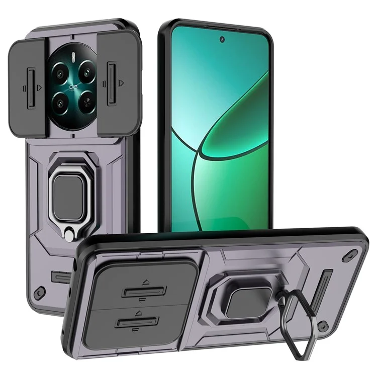 Para Realme 12+ 5g Case Pc+ Tpu Tampa de Telefone Protetora Com Protetor de Câmera Deslizante - Roxo