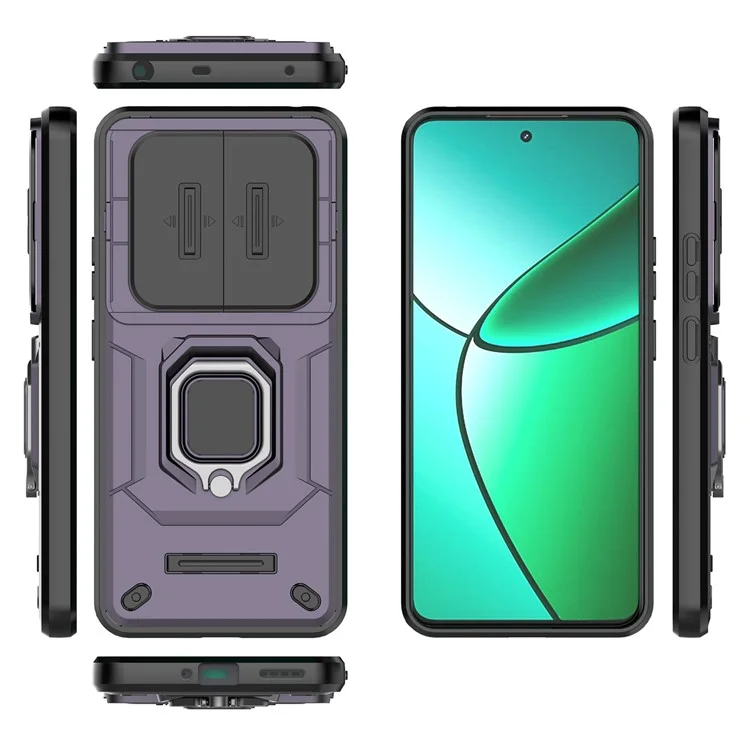 Para Realme 12+ 5g Case Pc+ Tpu Tampa de Telefone Protetora Com Protetor de Câmera Deslizante - Roxo