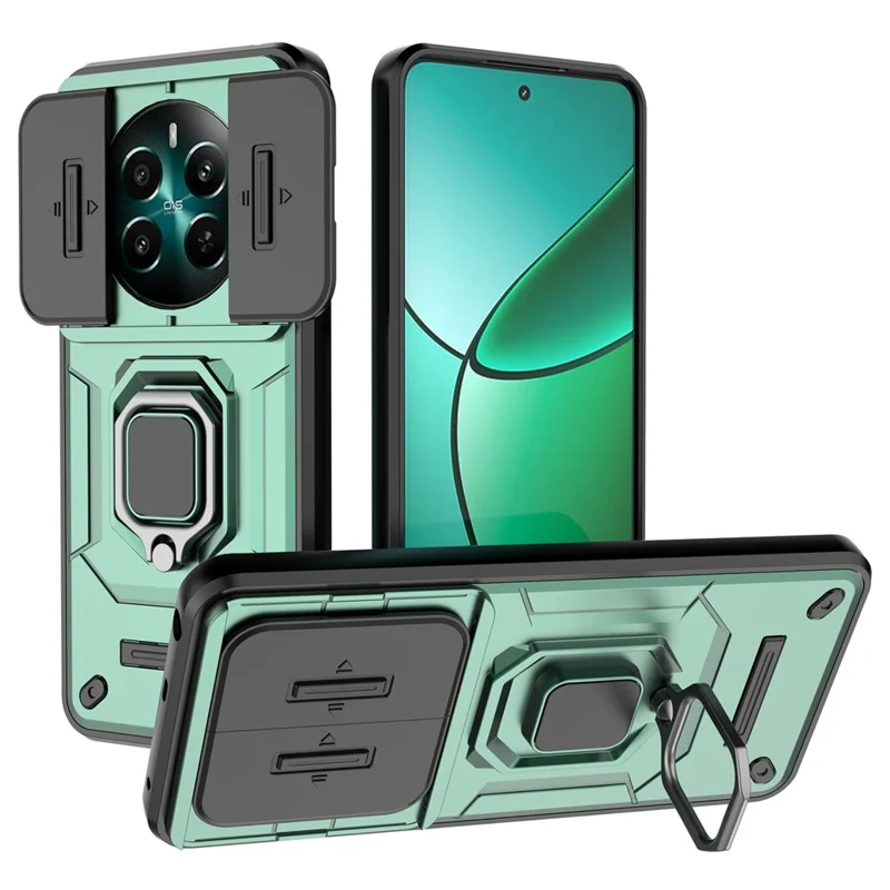 For Realme 12 4G / 12+ 5G Case PC+TPU Protective Phone Cover with Slide Camera Protector - Green
