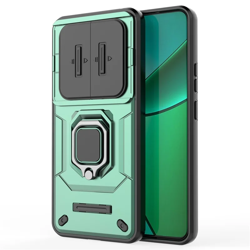 For Realme 12 4G / 12+ 5G Case PC+TPU Protective Phone Cover with Slide Camera Protector - Green
