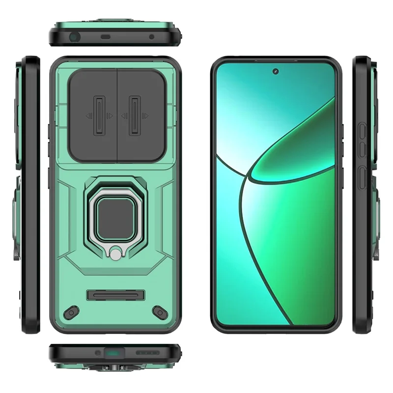 For Realme 12 4G / 12+ 5G Case PC+TPU Protective Phone Cover with Slide Camera Protector - Green