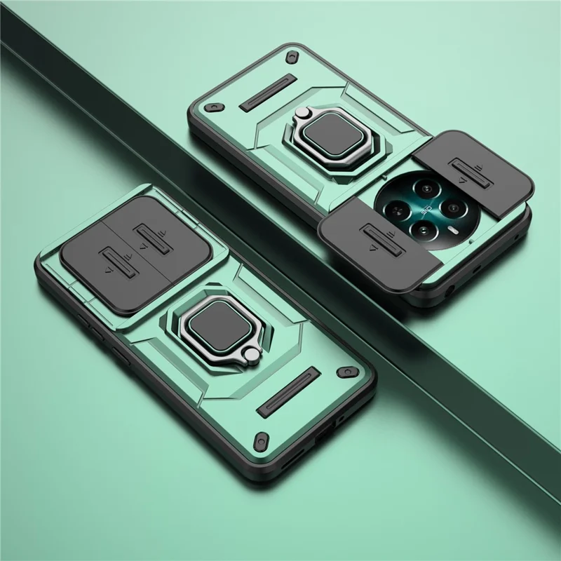 For Realme 12 4G / 12+ 5G Case PC+TPU Protective Phone Cover with Slide Camera Protector - Green