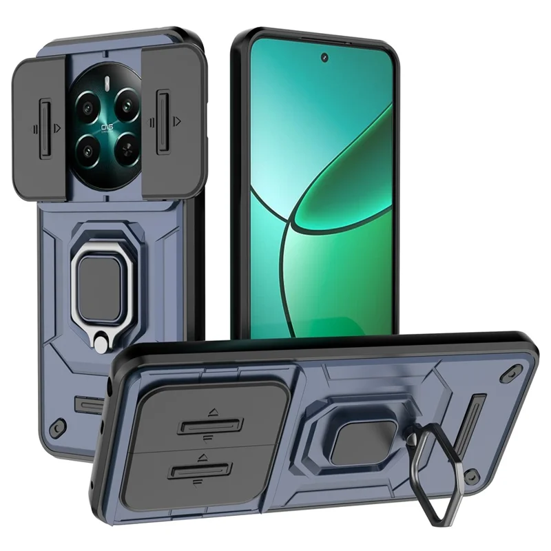 For Realme 12 4G / 12+ 5G Case PC+TPU Protective Phone Cover with Slide Camera Protector - Blue