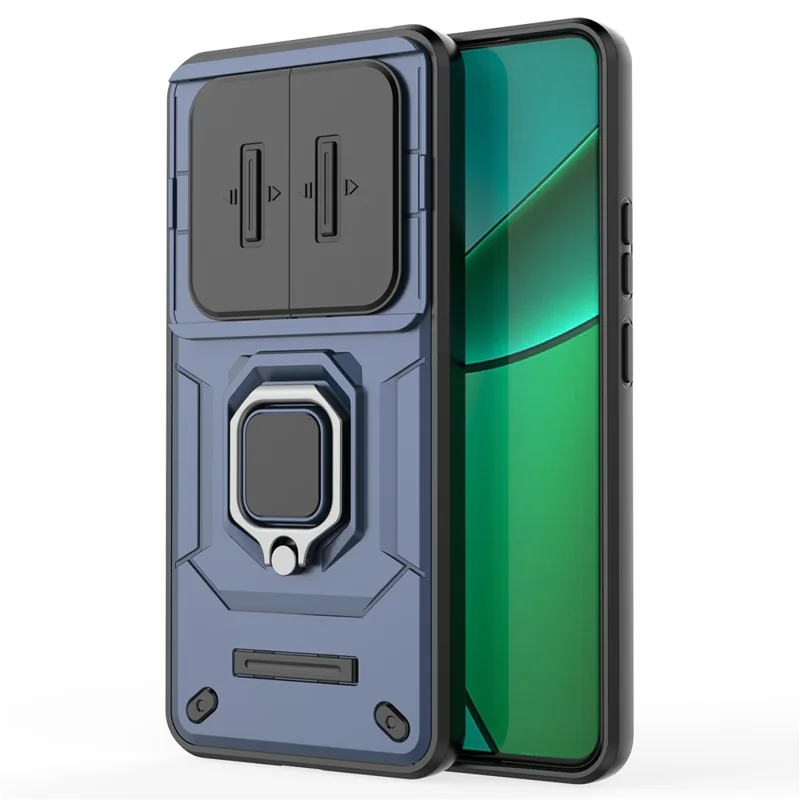 For Realme 12 4G / 12+ 5G Case PC+TPU Protective Phone Cover with Slide Camera Protector - Blue